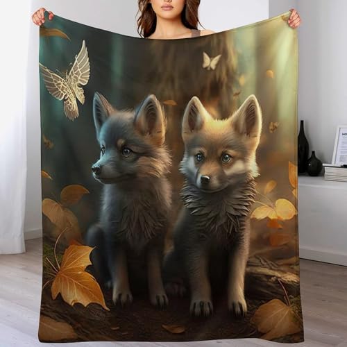 Couverture en loup 3D impression flannel moelleuse pour lit toutes saisons