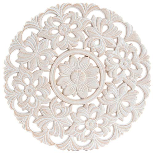 Retablo/Mural de Madera Tallada, para Decoración Circular de Pared, Blanco, Etnico, para Salón 30X1,5 X30cm - Hogar y Más
