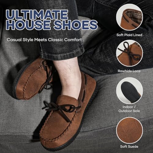 Image of ULTRAIDEAS Men's Luke Moccasin Slippers Memory Foam Cozy House Slippers, Warm Comfy Slippers for Men, Indoor Outdoor Loafer Anti-Slip Home Shoes