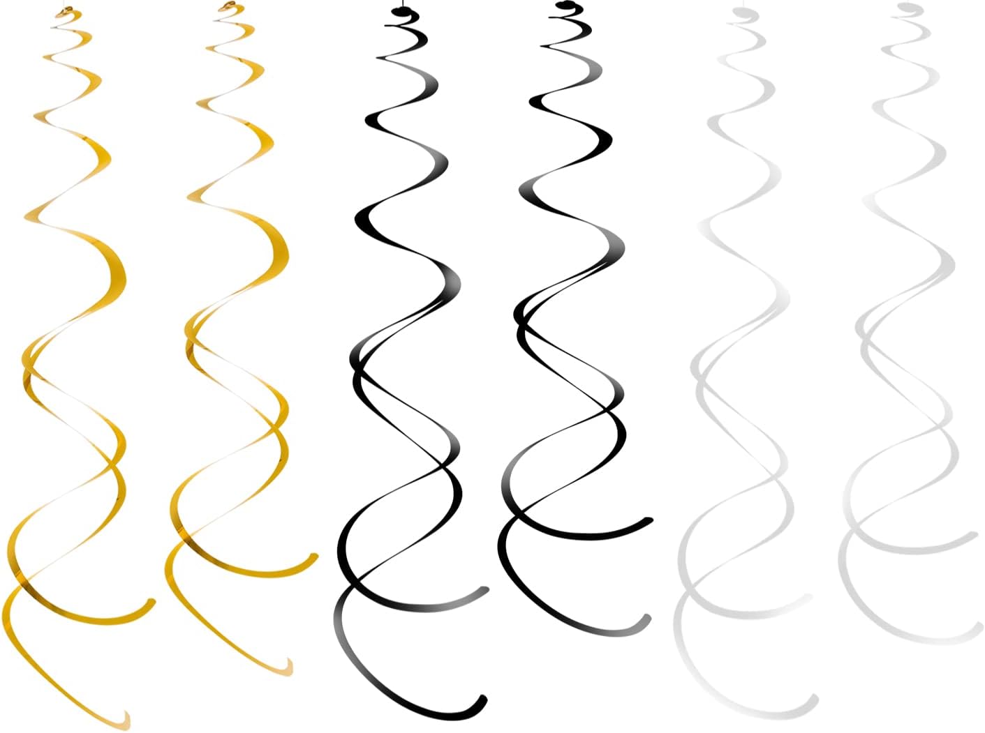 WEVENHanging Swirls Party Streamer Spiral Decorations for Ceiling (30pcs, Black, White, Gold)