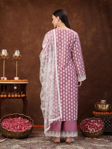 Image of Stylum Women's Floral Printed Rayon Straight Kurta Palazzo Dupatta Set