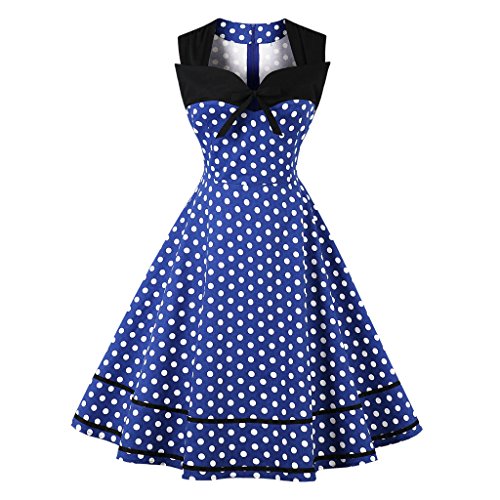 1950er Vintage Kleider Hepburn Stil Polka Dots Rockabilly Cocktail Petticoat Swing Kleid S~4XL (4XL, Blau) Cover