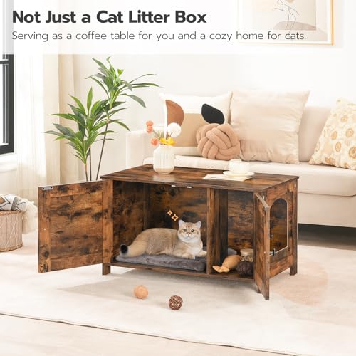 image for HOOBRO Litter Box Enclosure, Cat Litter Box Furniture with Removable D