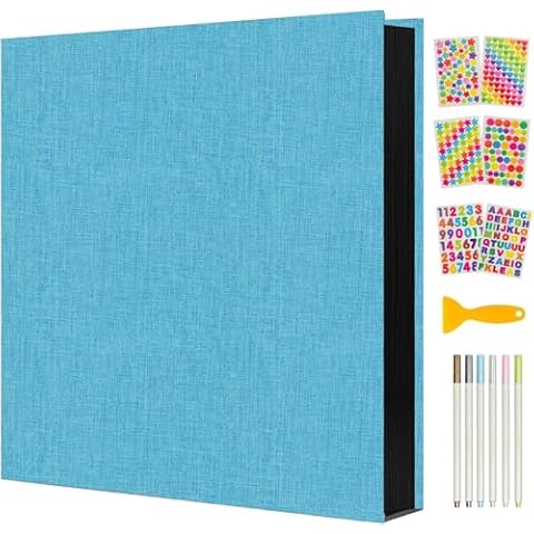 AIOR Photo Album Self Adhesive Pages 40 Black Sticky Pages for 4x6 5x7 8x10 Pictures DIY Photo Album Book Linen Scrapbook Album for Baby Family Wedding, Birthday, Christmas, Anniversary Cover