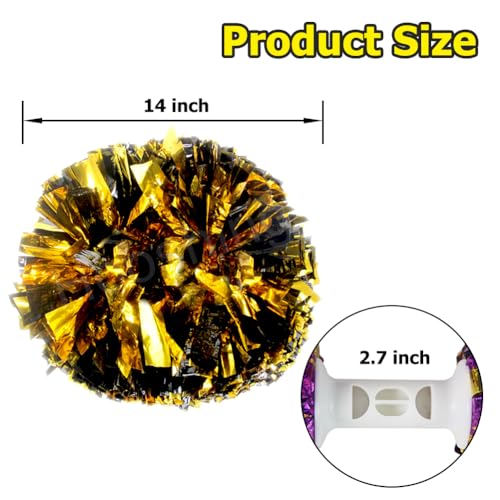 image for Hooshing 2PCS Gold and Black Pom Poms Cheerleading Metallic Cheer Pom 