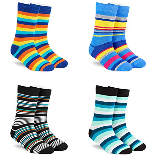 Image of DYNAMOCKS Men's and Women's Combed Cotton Stripes Crew Length Socks (Pack of 4) (Multicolour, Free Size)