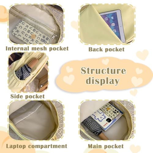 Y2K Cute Star Backpack Teen Girls Kawaii Casual Bookbag Campus Aesthetic Daypack Preppy Bag (Yellow)3