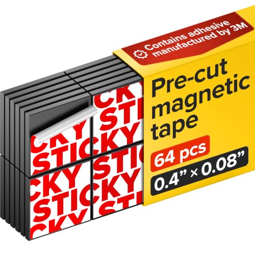 Image of Peel-&-Stick Flexible Adhesive Magnets - 64 pcs (0.4 inchx0.08 inch) Magnetic Squares for Office Supplies, Whiteboard, Crafts, Fridge, & School Projects