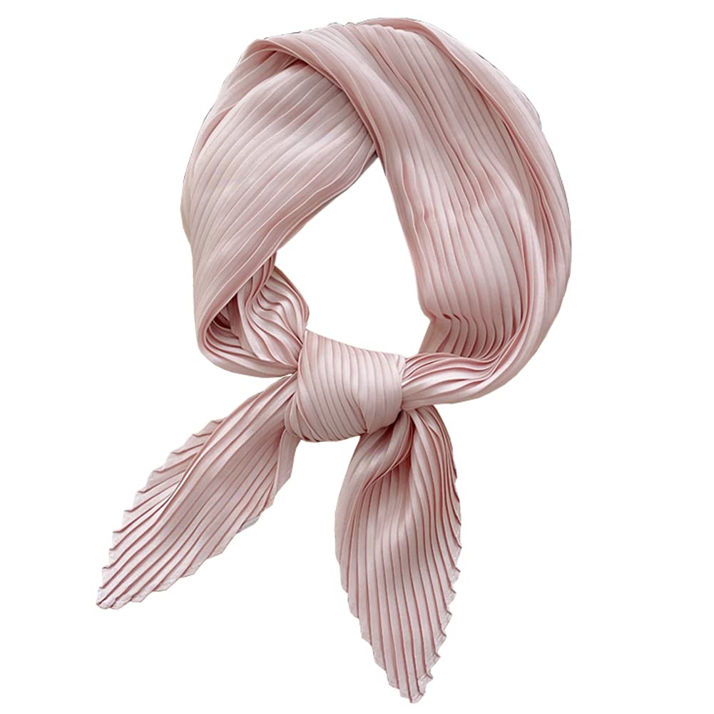 PengFaXin Women Silk Like Solid Square Scarf Satin Neckerchief Pleated Headscarf (#02 Pink)
