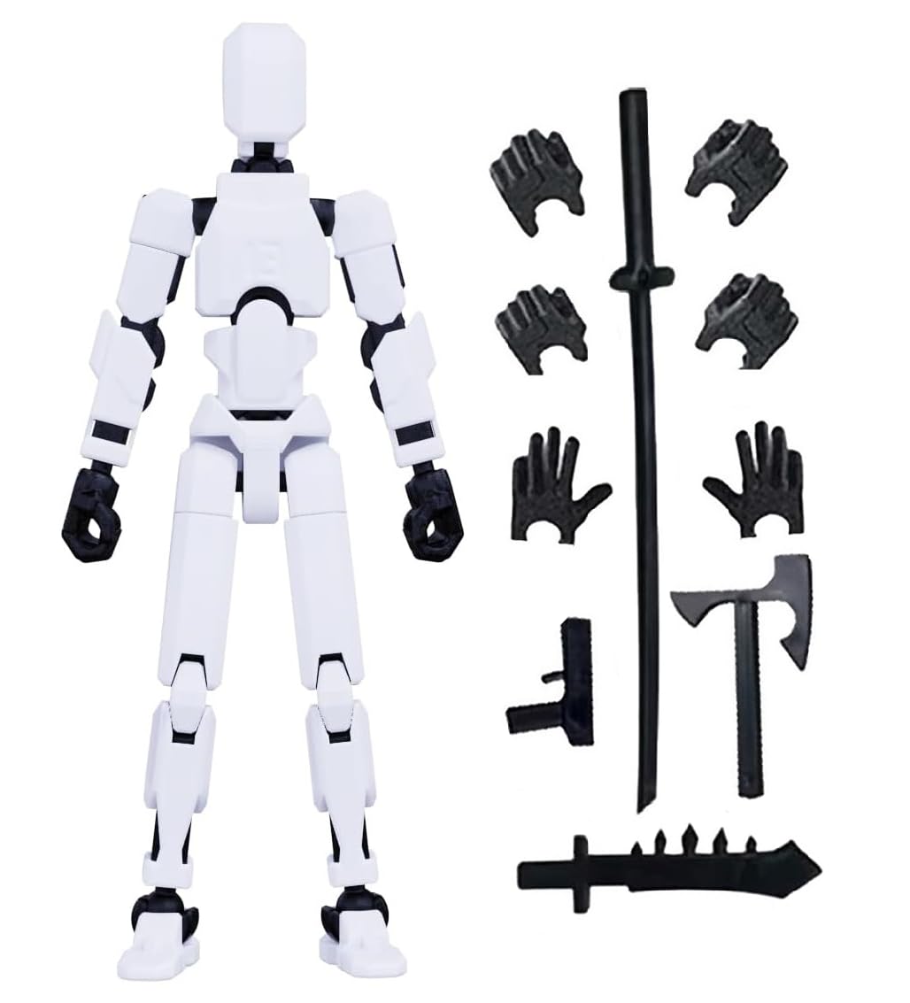 Schythely Titan T13 Action Figures Set -(Assembly Required) Robot Action Figure Fidget Toys for Nova N13 Anime Figures with 3D Lucky Dummy 13 Robot Figures Multi Movable Joints Gifts (White)
