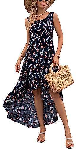 Image of Kormei Women's Casual Smocked Tank Dress Sleeveless High Low Flowy Summer Beach Tiered Loose Maxi Long Dresses