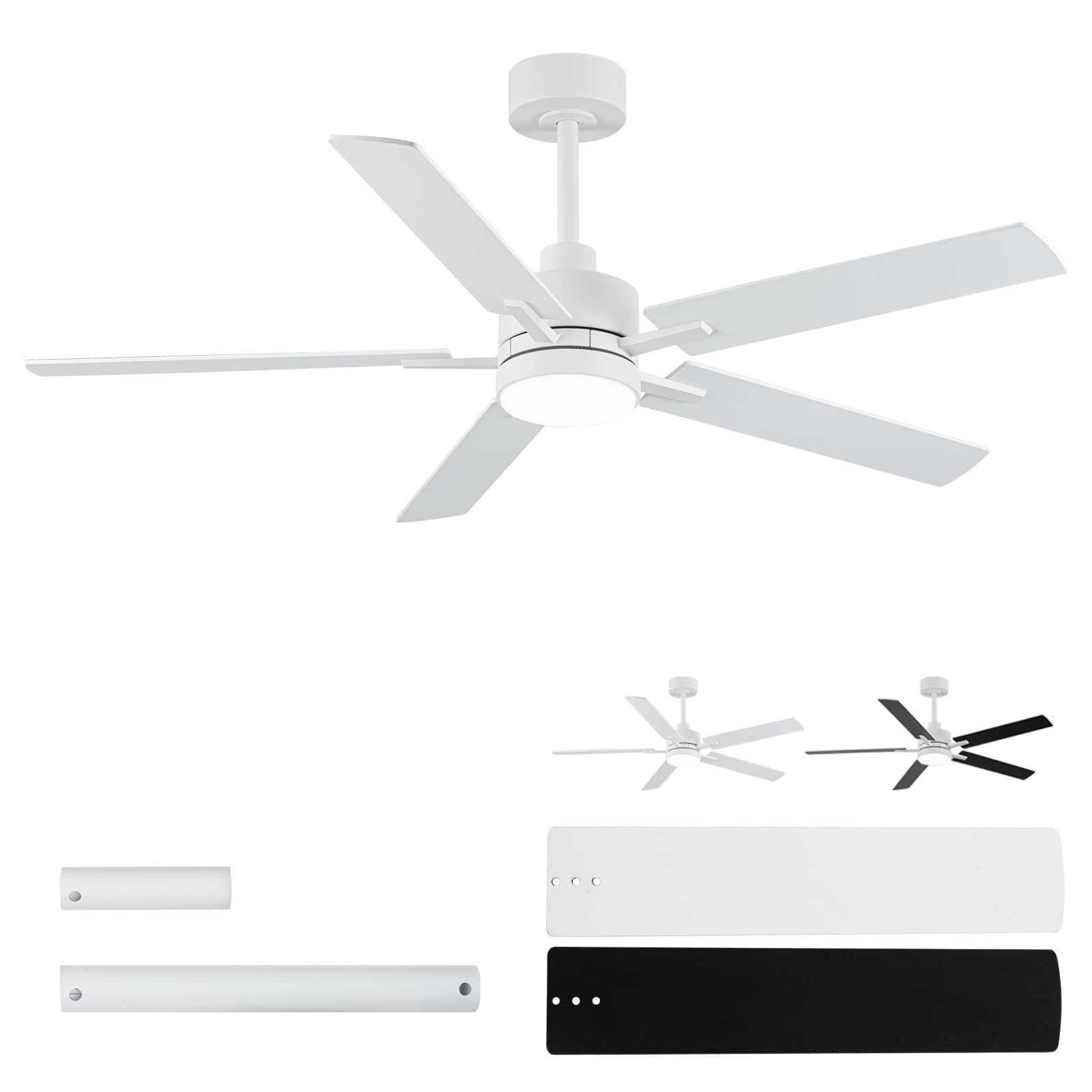 LANMEL Metal Ceiling Fan with Lights and Remote, 52 Inch, White