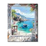 Onperpoe Malen nach Zahlen Erwachsene Küstenlandschaft Paint by Numbers Adult DIY Handgemalt Ölgemälde Kit Mit 3 Pinseln und Acrylfarbe knitterfreie Leinwand Kit Bastelset Erwachsene 40 X 50 CM