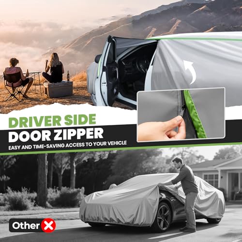 Image of 420D Waterproof | Sunshade Car Cover Fits for Jeep Grand Cherokee 1993-2026, All Weather Car Covers for Grand Cherokee Accessories, with Zipper & Reflective Safety Strips