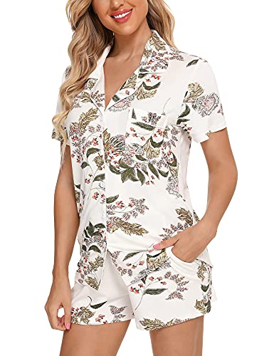 Anjue Womens Pajamas Set Short Sleeve Sleepwear Button Down Nightwear Shorts Soft Pj Sets S-XXL3