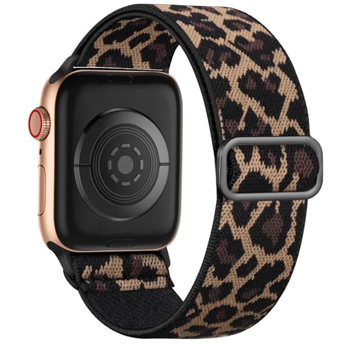 Maledan Stretchy Solo Loop for Apple Watch Band iWatch Bands for Women Men 40mm 44mm 45mm 41mm 38mm 49mm 42mm Soft Nylon Sport Strap for iWatch Series SE/11/10/9/8/7/6/5/4/3/2/1/Ultra Yellow Leopard