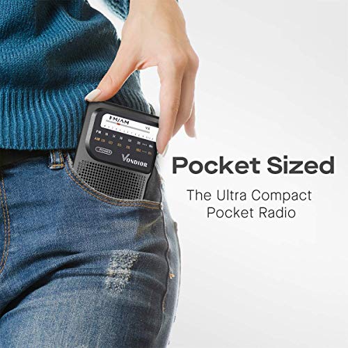 Am Fm Radio Portable – Best Reception Transistor Radio/Longest Lasting Battery Operated Radio (2Aa) / Fm Am Pocket Radio. Mono Headphone Socket, By Vondior (Black) #TOP3