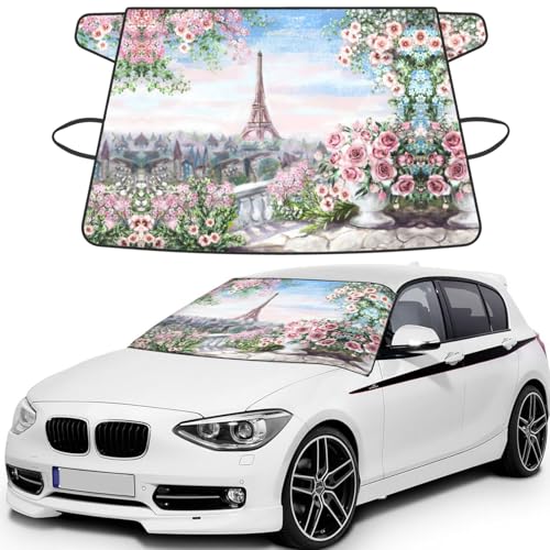 Cubierta de nieve para parabrisas de coche con diseño de Torre Eiffel y flores elegantes