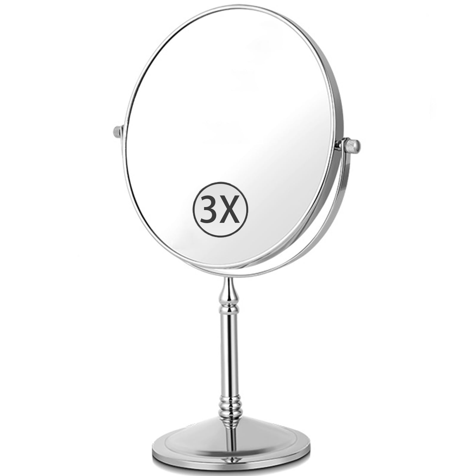 SXFSDOU 6" Standing Magnifying Makeup Mirrors, 360° Swivel Desktop Double Sided Vanity Mirrors with Stand for Bathroom,Chrome,3X
