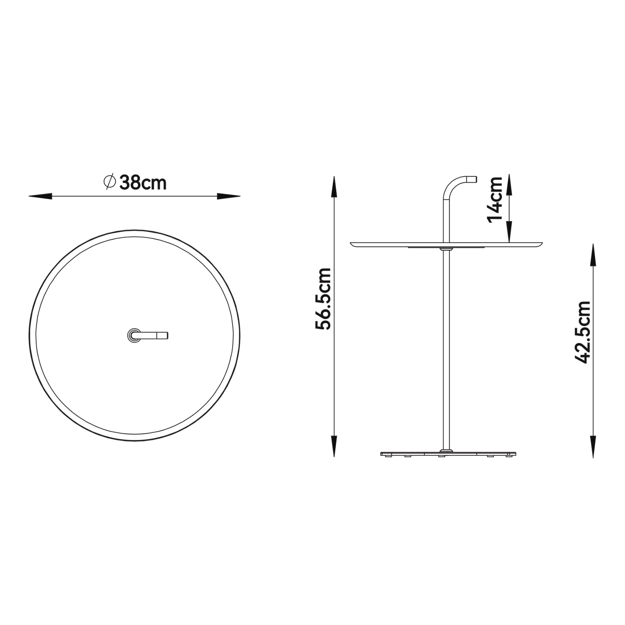 casa.pro Calimera metalowy stół outdoorowy, 56 x Ø 38 cm, czarny, okrągły, meble balkonowe, odporny na warunki atmosferyczne, stolik pomocniczy, stół ogrodowy z wbudowanym uchwytem