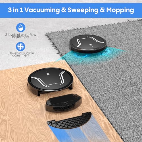 Image of Bagotte Robot Vacuum and Mop Combo,5000Pa Suction Robotic Vacuums Cleaner, Low Noise, Self-Charger,2.4G WiFi /App /Alexa /Remote Control for Pet Hair,Hard Floor,Carpet