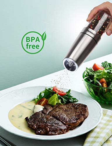Gravity Electric Salt And Pepper Grinder Set【White Light】- Battery Operated Automatic Salt And Pepper Mills,Adjustable Coarseness,One-Handed Operation,Utility Brush,Stainless Steel By Amusewit #TOP2