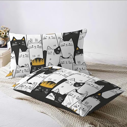 Parure de lit 240x260 chat ensemble housse de couette microfibre blanc cassé toutes saisons