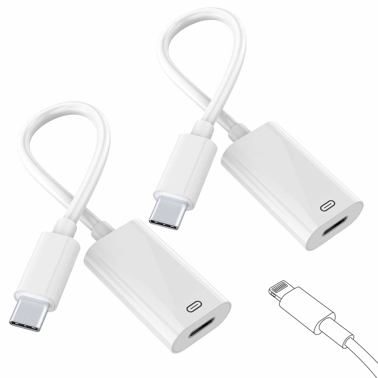 Lightning to USB C Adapter Audio Headphone ,PD Fast Charging USB Type C Male to Lightning Female Earphone Converter Data Transfer Compatible with