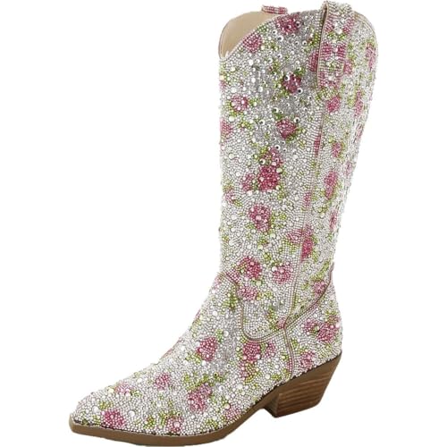 Image of Betsey Johnson Women's Dalas Western Boot, Rhinestone Floral, 10