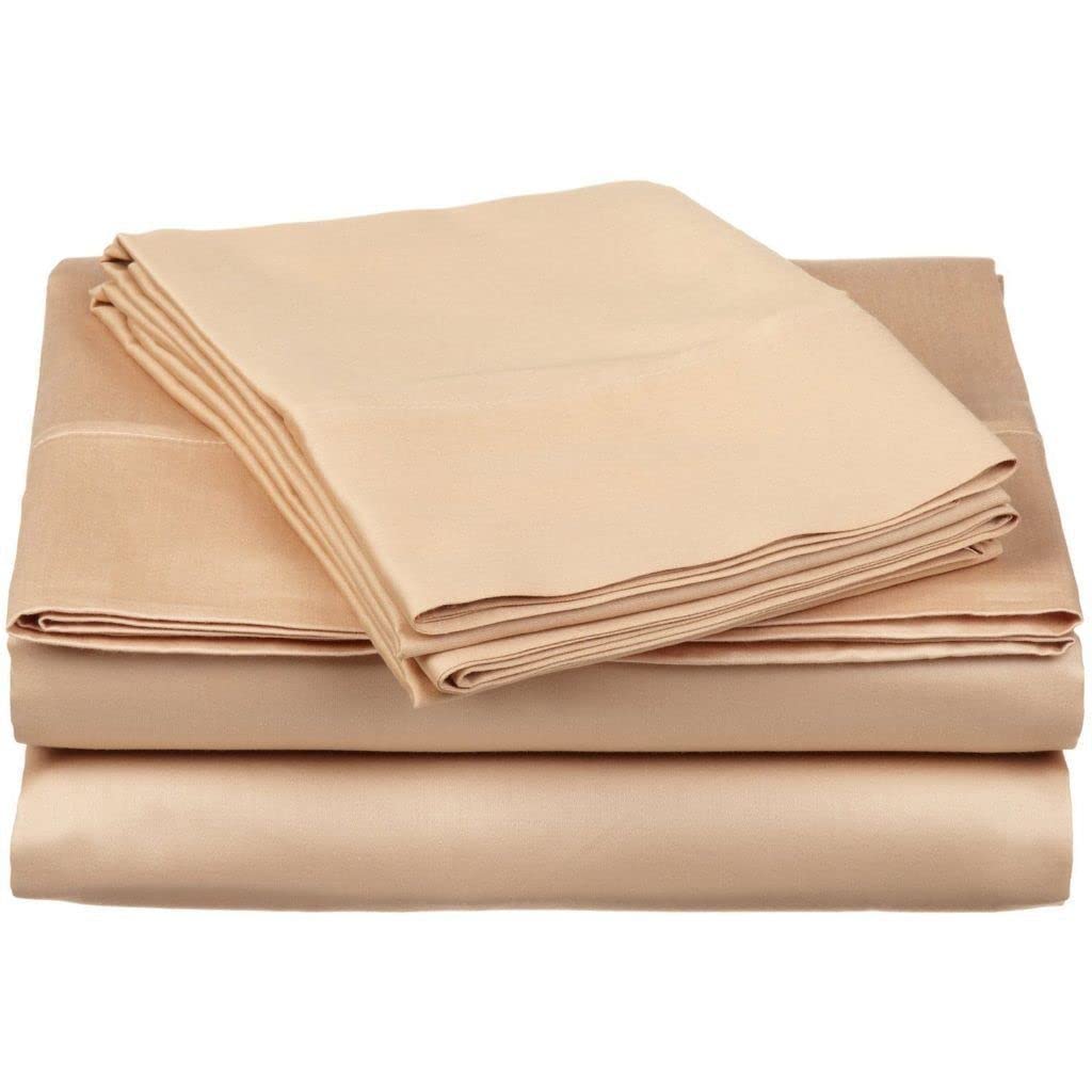 Pashmina 4 Piece Beige Bed Sheet with 36 cm Deep Pockets-Bedding Set - Fitted Sheet, Flat Sheet & 2 Pillowcases Easy Care, 800 Thread Count Silky Soft Egyptian Cotton(Super King Size) — image 1