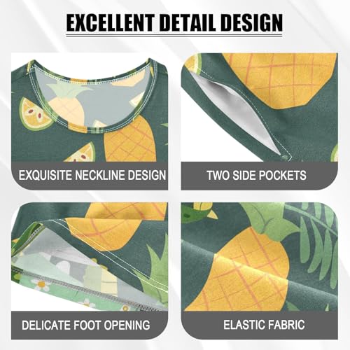 ALAZA Crocodile Pineapple Palm Leaves Pajamas Short Sleeve 2 Piece Sleepwear Top and Bottom Pajama Set Unisex4