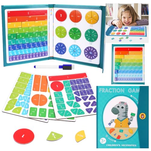 OFFCUP Magnetic Fraction Puzzle for Kids- Educational Math Montessori Fraction Manipulatives Magnetic Fraction Tiles & Fraction Circles Set for Kids Preschool to Elementary School (Zebra)
