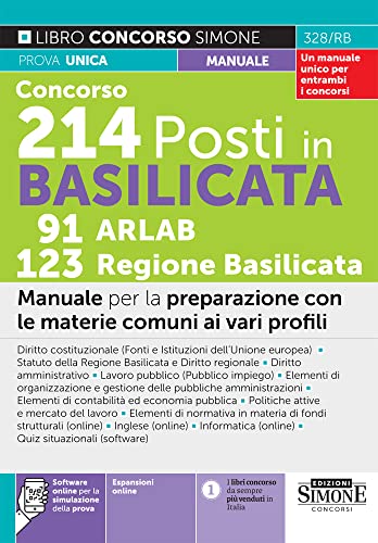 Concorso 214 Posti in Basilicata - 91 ARLAB - 123 Regione Basilicata - Manuale per la preparazione con le materie comuni ai vari profili