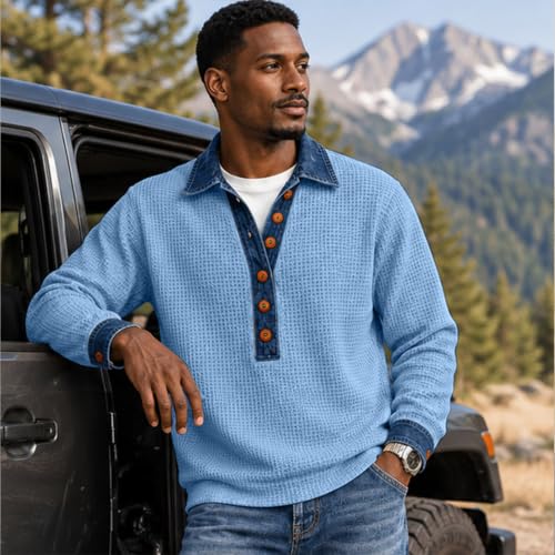 Men's Long Sleeve T-Shirts Big and Tall Waffle Knit Dressy Blouse Novelty - image 5