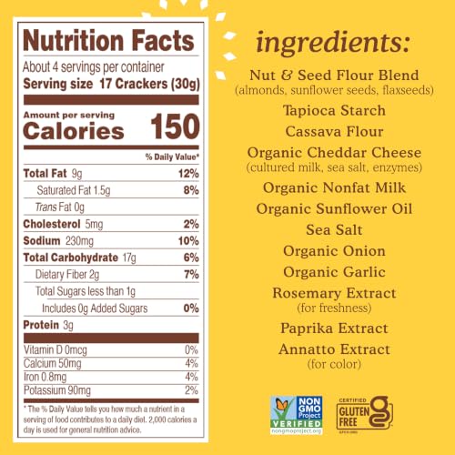 Image of Simple Mills Almond Flour Crackers, Farmhouse Cheddar - Gluten Free, Healthy Snacks, Plant Based, 4.25 Ounce (Pack of 2)