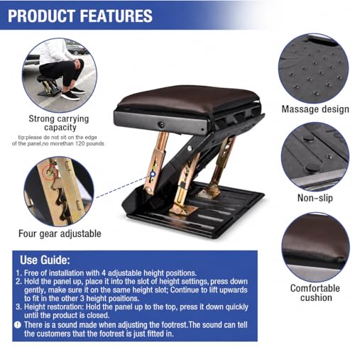 Image of Foot Rest for Under Desk at Work 4-Level Height Adjustable, Ergonomic Foldable Footrest for Office, Gaming,Computer, Soft & Removable Pad Desk Foot Stool Suitable for All Seasons(Brown)