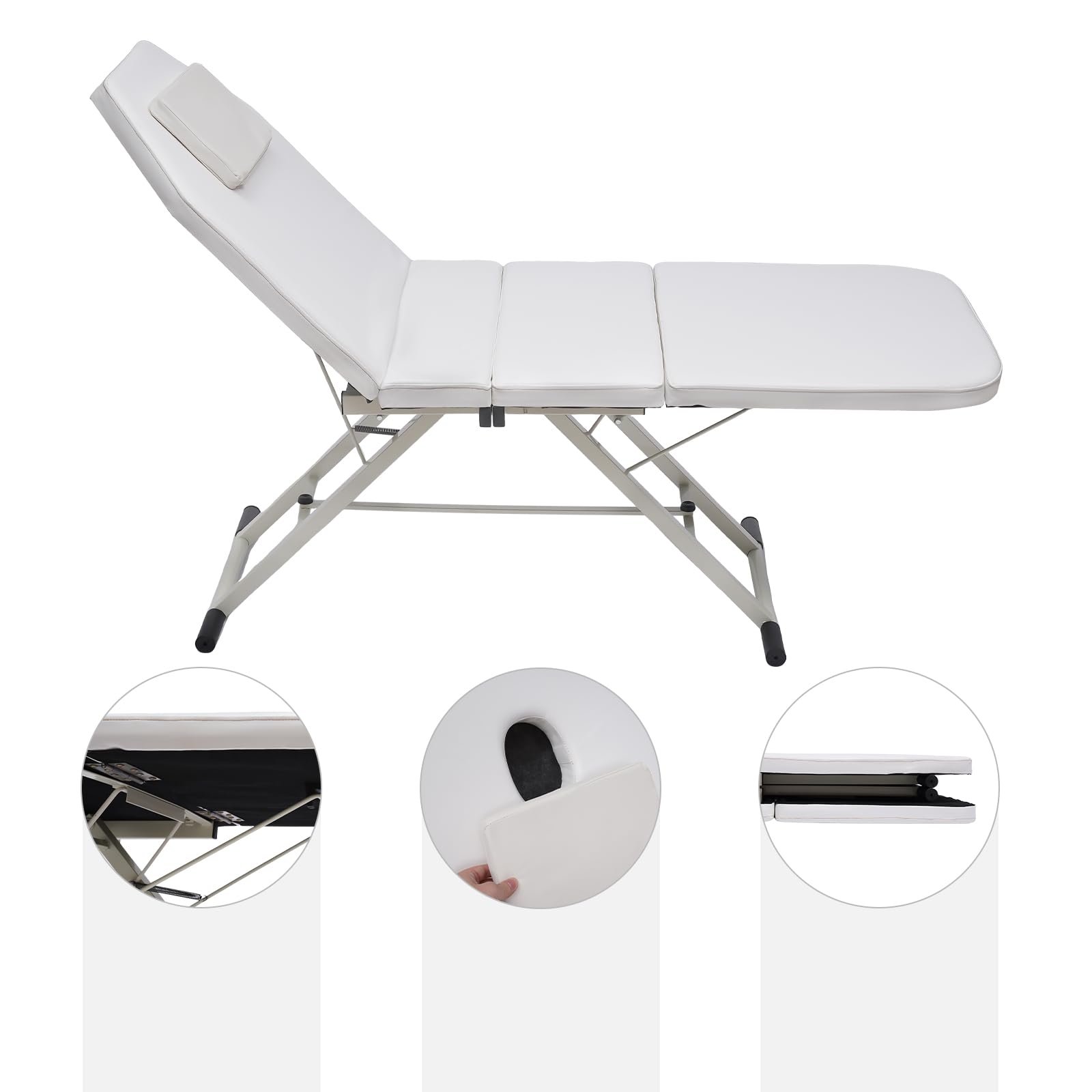 Klappbar Massageliege,Tragbare Massageliege, Mobiler Massagetisch, Faltbares Spa-Bett Tattoo-Bett Schönheitssalon Therapie Tattoo-Liege Leichtgewicht, Anti-Rutsch-Matte, weiß