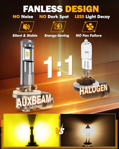 Image of Auxbeam 881 Fog Light 3000K Golden Yellow, 889 898 886 896 894 Lights, Enhanced Visibility for Fog & Off-Road, Plug and Play, Pack of 2