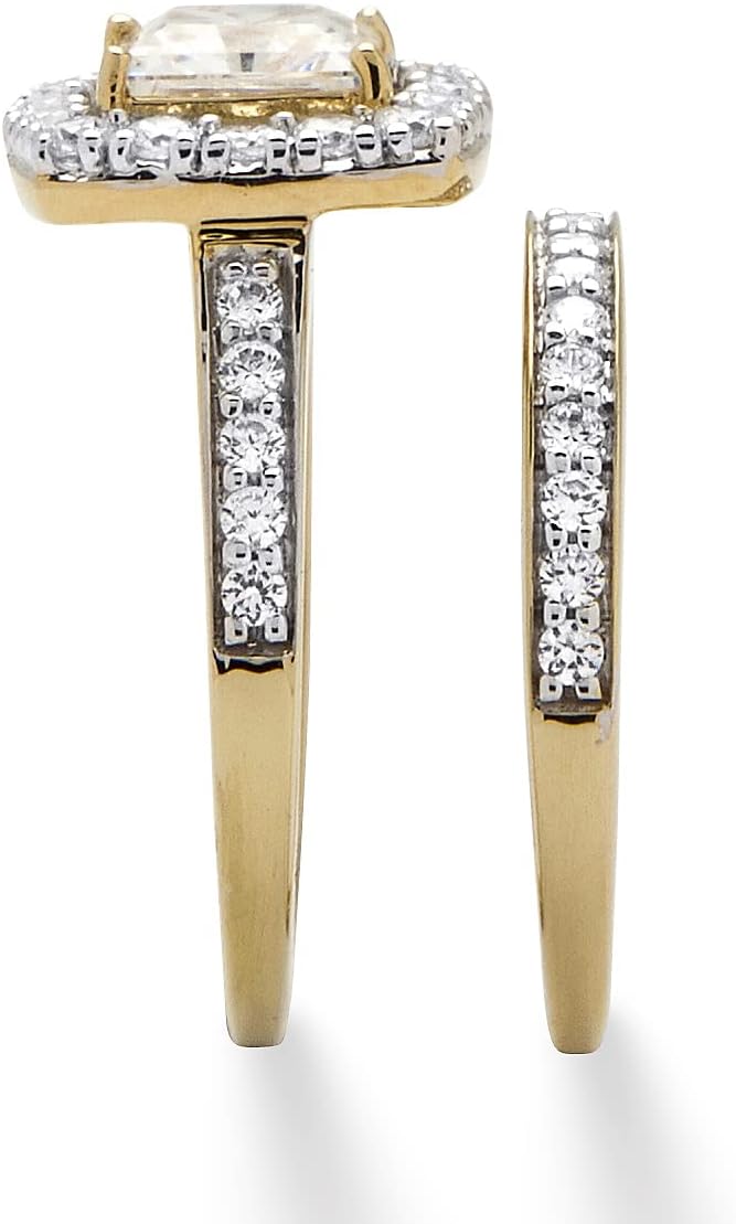 10K Yellow Gold Princess Cut and Round Cubic Zirconia 2 Piece Halo Bridal Ring Set