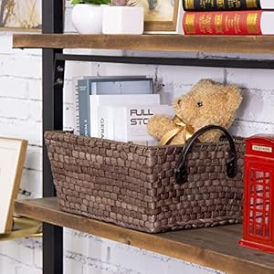 MyGift Woven Brown Wicker Handled Storage Basket with Decorative Striped Fabric Liner, Rectangular Open Organization Basket Bin for Nursery, Magazines Pet Toys, Media and Small Household Items MyGift Woven Brown Wicker Handled Storage Basket with Decorative Striped Fabric Liner Rectangular Open Organization Basket Bin for Nursery Magazines Pet Toys Media and Small Household Items