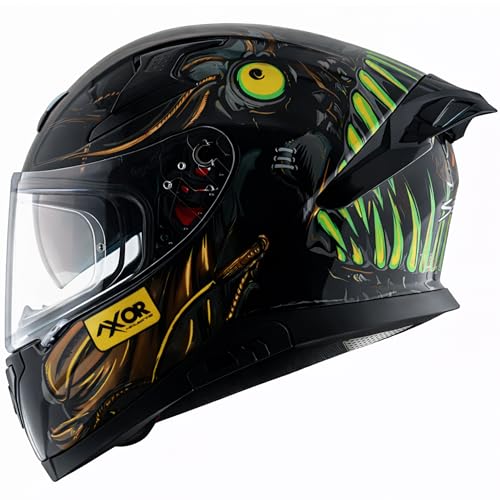 Image of Axor Apex Seadevil ISI ECE DOT Certified Full Face Dual Visor Helmet for Men and Women with Pinlock Fitted Outer Clear Visor and Inner Smoke Sun Visor Black Gold(XL)