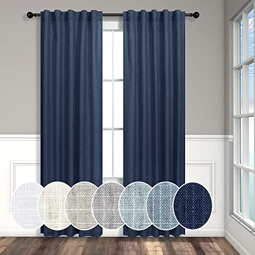 Navy Blue Curtains 38 Inch Wide for Living Room 2 Panel Back Tab Pocket Light Filtering Semi Sheer Linen Long Skinny Small Curtain for Windows Farmhouse Bedroom Entry Door Doorway Width 38 x 84 Length