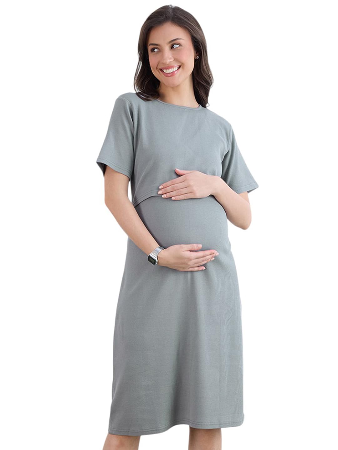 Women's Rayon Maternity Dresses | Pregnancy Feeding Nursing Dress with 14 inch Zip on Both Sides