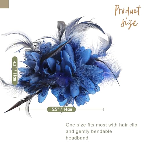 Image of DRESHOW Womens Fascinators Hats Tea Party Hats for Women Pearl Lace Feather Hat Vintage Derby Hats for Wedding Cocktail