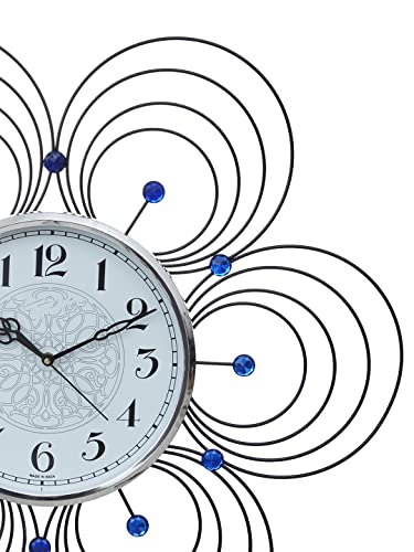 Image of CHRONIKLE Floral Design Analog Decorative Round Diamond Studded Crystal Metal Wall Clock for Living Room Home Decor Office Gifts (Size: 55 x 5 x 59 CM | Color: Blue | Weight: 1140 Gram)