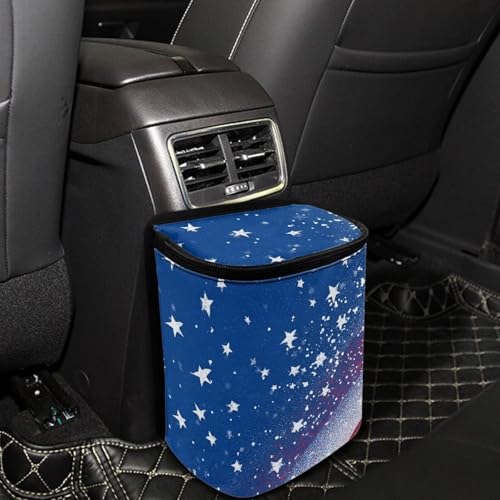 Image of Talayituse American Flag Star Print Car Trash Can with Lid, 4th of July Leak Proof Auto Trash Bag Hanging Vehicle Garbage Can Multipurpose Storage Container for Back Seat Road Trip