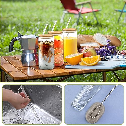 6 pezzi Bicchiere da Birra con Coperchio e Cannuccia,500 ml Tazza da Caffè Ghiacciata,Tazze in Vetro a Forma di Lattina,Riutilizzabile,per Cocktail,Frappè,Succhi,Frullati,Birre - immagine 4