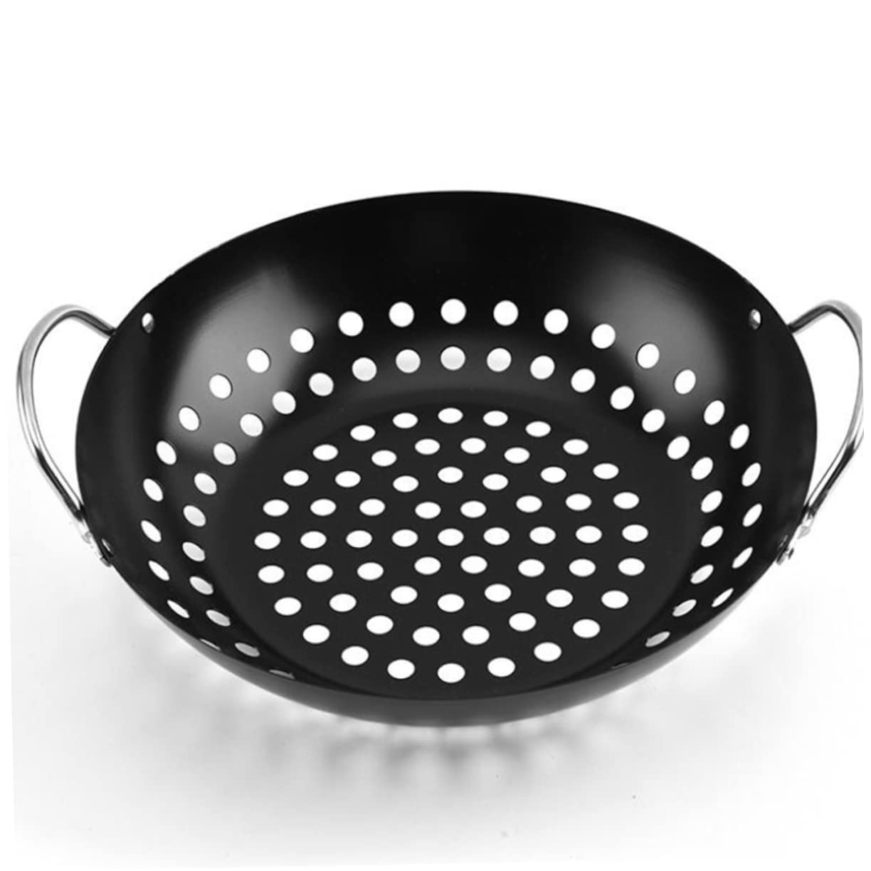 SUPVOX Piastra per Barbecue Rotonda in Acciaio con Foro, Padella Antiaderente per Grigliare Carne e Pesce, Facile da Pulire, per Uso Domestico e All'aperto