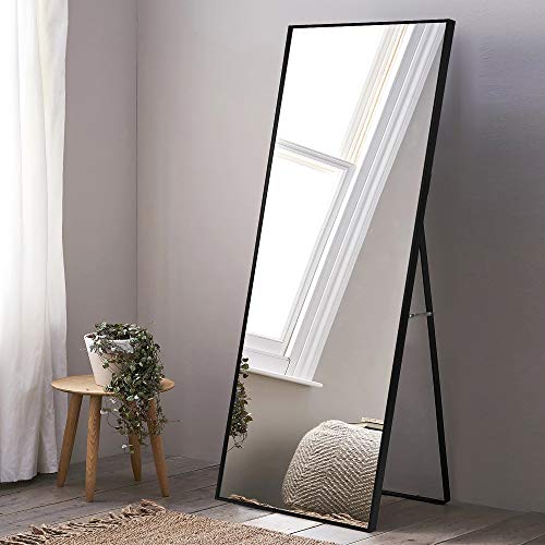 Conguiliao Full Length Mirror, 65" × 24" Standing Body Mirror, Large Floor Mirror, Full Standing Mirror, Standing Hanging Or Leaning, Wall-Mounted Mirror Dressing Mirror, Aluminum Alloy Frame, Black #TOP2