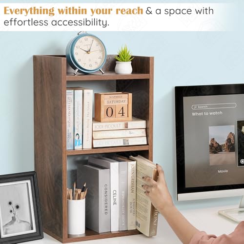 Image of ABOUT SPACE Side Table - Bed Side Tables for Bed Room with 2 Adjustable Shelves | DIY Engineered Wood Night Stand with Storage, Open Display End Table for Home Office(L 33 x B 24 x H 61.5 cm - Walnut)